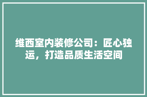 维西室内装修公司：匠心独运，打造品质生活空间 室内设计