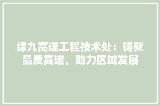绵九高速工程技术处：铸就品质高速，助力区域发展