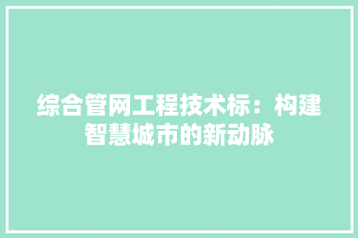 综合管网工程技术标：构建智慧城市的新动脉