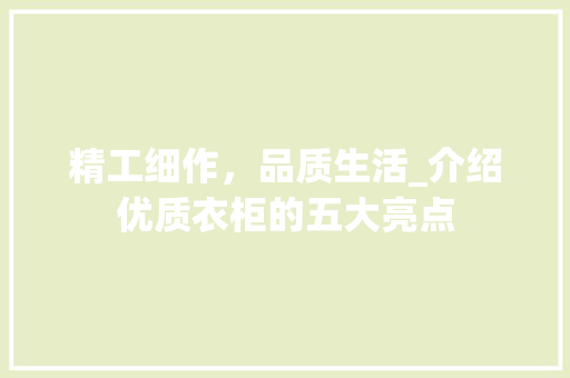 精工细作，品质生活_介绍优质衣柜的五大亮点