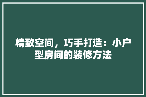 精致空间，巧手打造：小户型房间的装修方法 室内设计