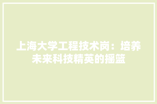 上海大学工程技术岗：培养未来科技精英的摇篮