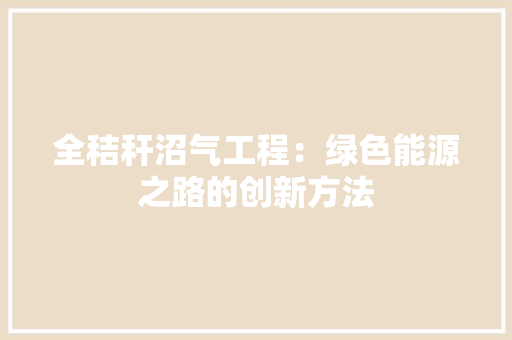 全秸秆沼气工程：绿色能源之路的创新方法 家居装修