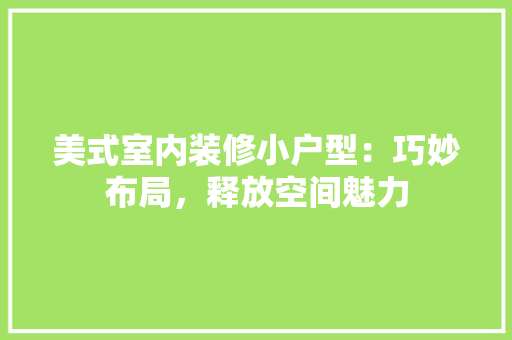 美式室内装修小户型：巧妙布局，释放空间魅力