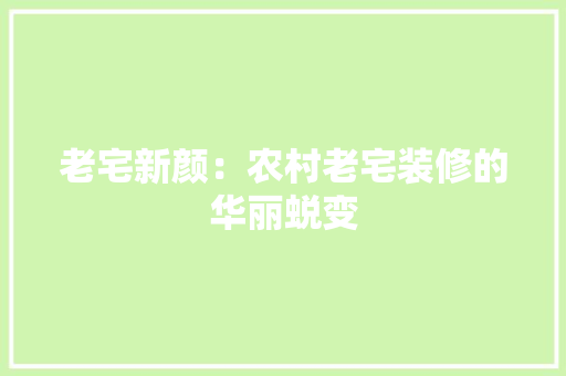 老宅新颜：农村老宅装修的华丽蜕变 室内设计