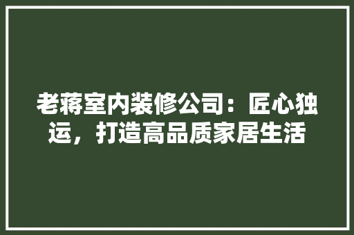 老蒋室内装修公司：匠心独运，打造高品质家居生活 室内设计