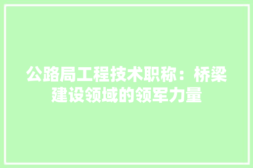 公路局工程技术职称：桥梁建设领域的领军力量
