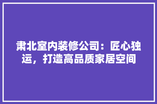 肃北室内装修公司：匠心独运，打造高品质家居空间 室内设计