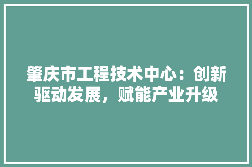 肇庆市工程技术中心：创新驱动发展，赋能产业升级