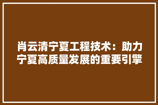 肖云清宁夏工程技术：助力宁夏高质量发展的重要引擎