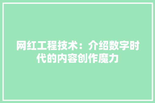网红工程技术：介绍数字时代的内容创作魔力