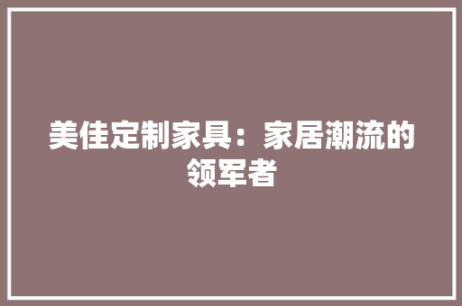 美佳定制家具：家居潮流的领军者 室内设计