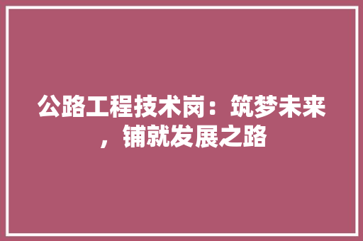 公路工程技术岗：筑梦未来，铺就发展之路