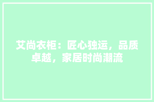 艾尚衣柜：匠心独运，品质卓越，家居时尚潮流 室内设计