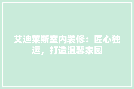 艾迪莱斯室内装修：匠心独运，打造温馨家园 室内设计