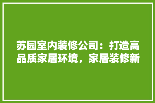 苏园室内装修公司：打造高品质家居环境，家居装修新潮流 室内设计