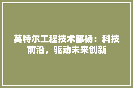英特尔工程技术部杨：科技前沿，驱动未来创新