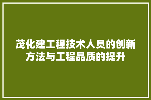 茂化建工程技术人员的创新方法与工程品质的提升 室内设计
