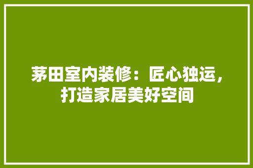 茅田室内装修：匠心独运，打造家居美好空间 室内设计