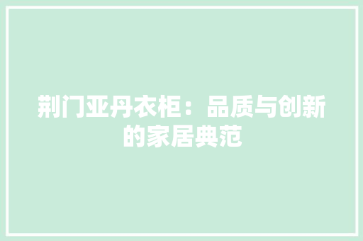 荆门亚丹衣柜：品质与创新的家居典范 室内设计
