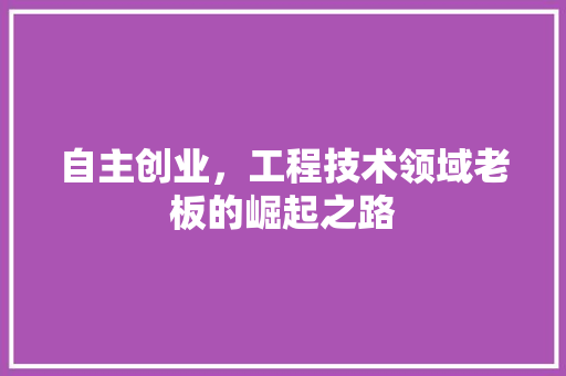 自主创业，工程技术领域老板的崛起之路