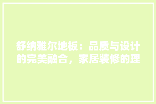 舒纳雅尔地板：品质与设计的完美融合，家居装修的理想选择 室内设计