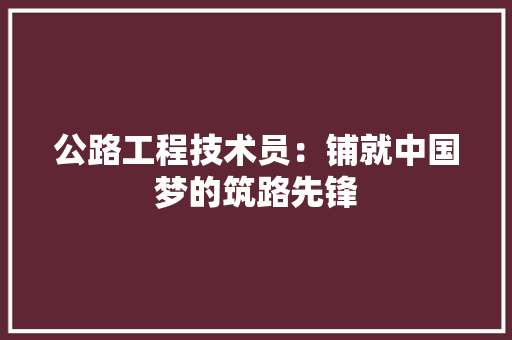 公路工程技术员：铺就中国梦的筑路先锋