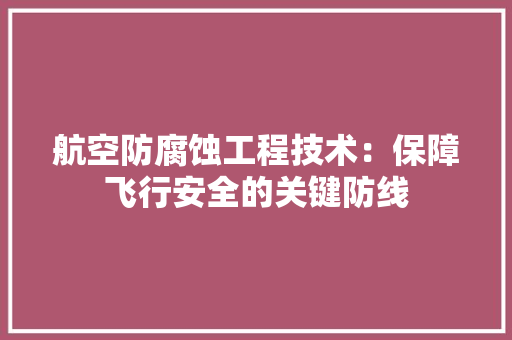 航空防腐蚀工程技术：保障飞行安全的关键防线 室内设计