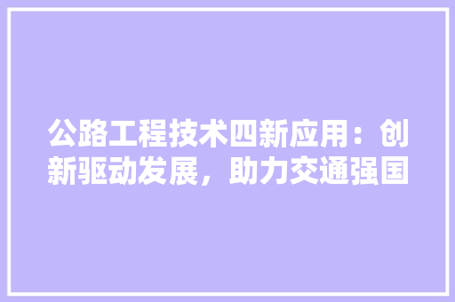 公路工程技术四新应用：创新驱动发展，助力交通强国建设