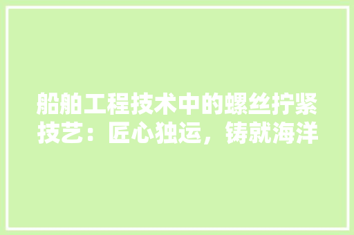 船舶工程技术中的螺丝拧紧技艺：匠心独运，铸就海洋安全基石 室内设计