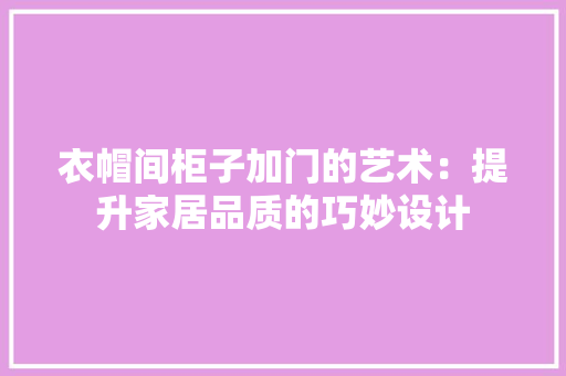 衣帽间柜子加门的艺术：提升家居品质的巧妙设计 室内设计