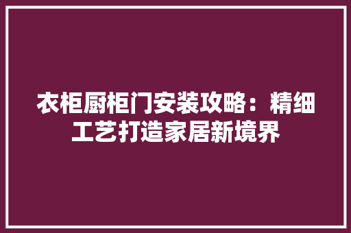 衣柜厨柜门安装攻略：精细工艺打造家居新境界 室内设计