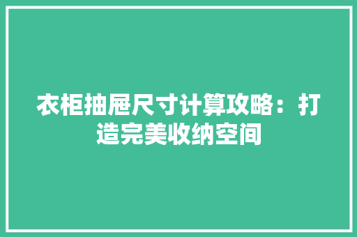 衣柜抽屉尺寸计算攻略：打造完美收纳空间 室内设计