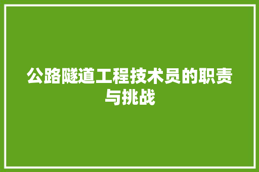 公路隧道工程技术员的职责与挑战 家居装修
