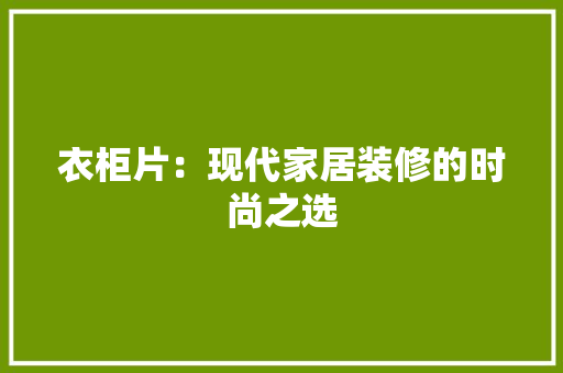 衣柜片：现代家居装修的时尚之选 室内设计