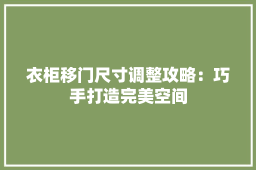 衣柜移门尺寸调整攻略：巧手打造完美空间 室内设计
