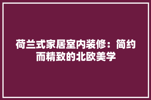 荷兰式家居室内装修：简约而精致的北欧美学