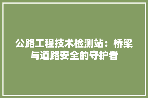 公路工程技术检测站：桥梁与道路安全的守护者