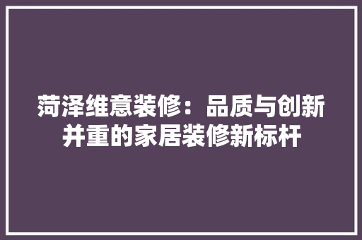 菏泽维意装修：品质与创新并重的家居装修新标杆 室内设计