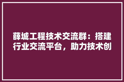 薛城工程技术交流群：搭建行业交流平台，助力技术创新与发展
