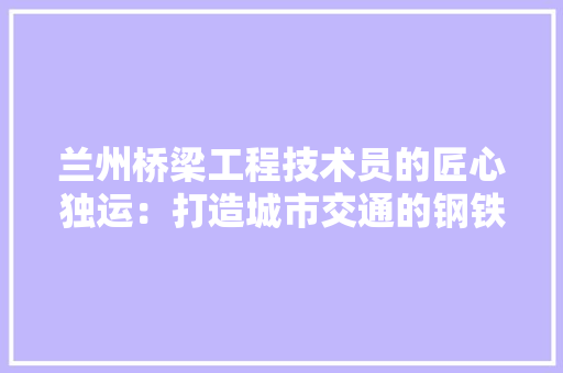 兰州桥梁工程技术员的匠心独运：打造城市交通的钢铁脊梁