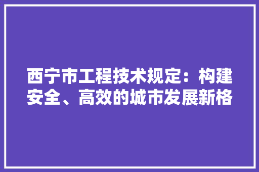 西宁市工程技术规定：构建安全、高效的城市发展新格局