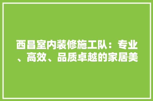 西昌室内装修施工队：专业、高效、品质卓越的家居美化专家 室内设计