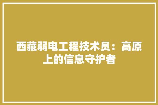 西藏弱电工程技术员：高原上的信息守护者