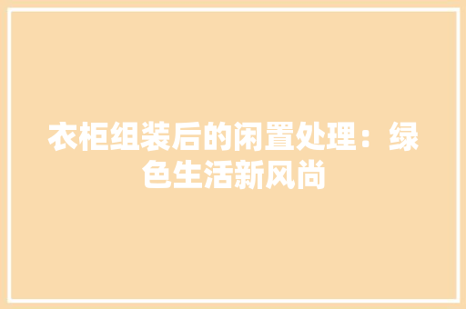 衣柜组装后的闲置处理：绿色生活新风尚