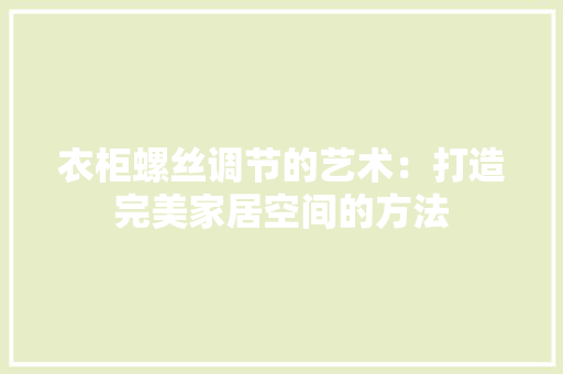 衣柜螺丝调节的艺术：打造完美家居空间的方法 室内设计