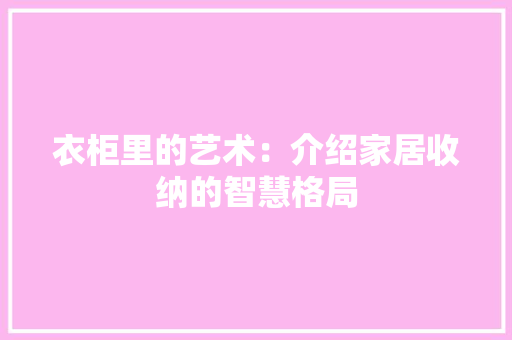 衣柜里的艺术：介绍家居收纳的智慧格局 室内设计