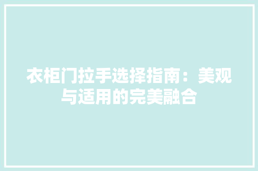 衣柜门拉手选择指南：美观与适用的完美融合
