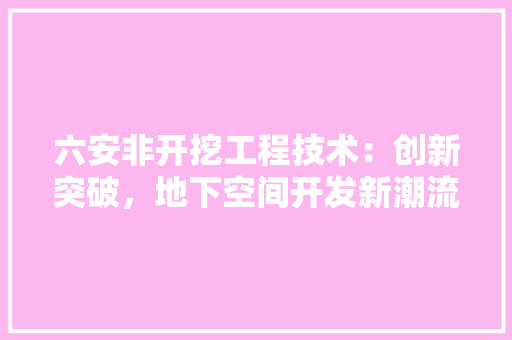 六安非开挖工程技术：创新突破，地下空间开发新潮流