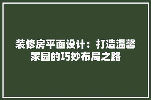 装修房平面设计：打造温馨家园的巧妙布局之路